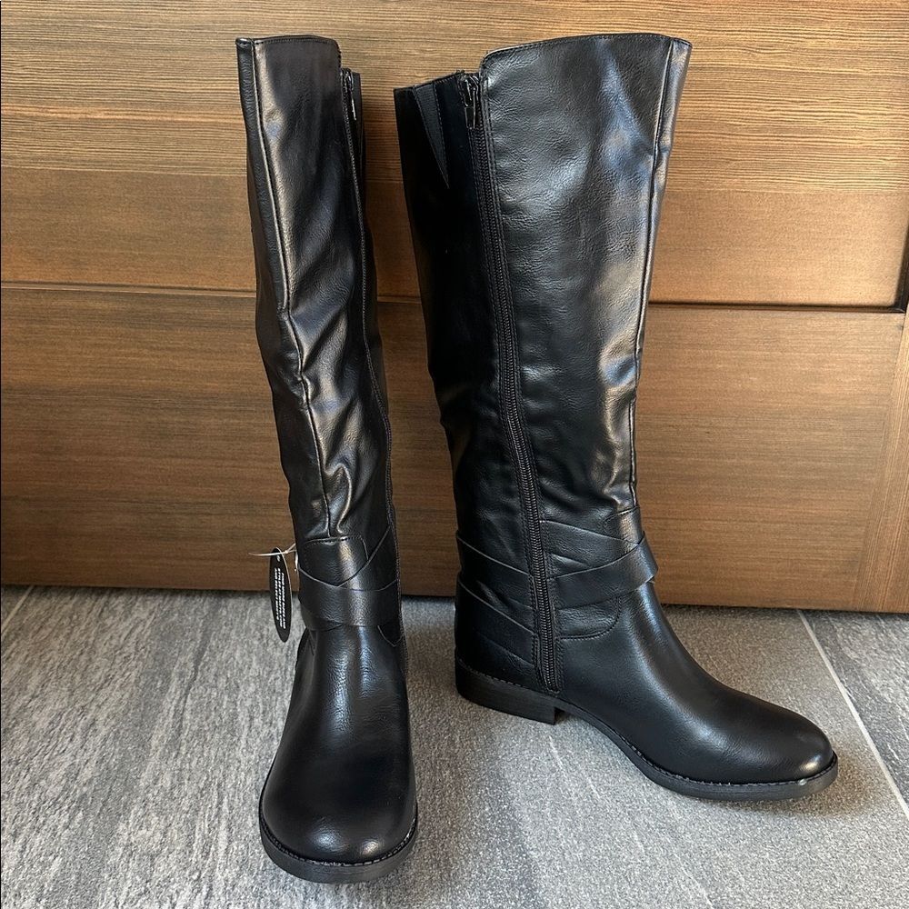 NWT Style & Co Black Riding Boots Faux Leather Wide‑Calf Round Toe Full Zip 7.5 - Picture 12 of 16